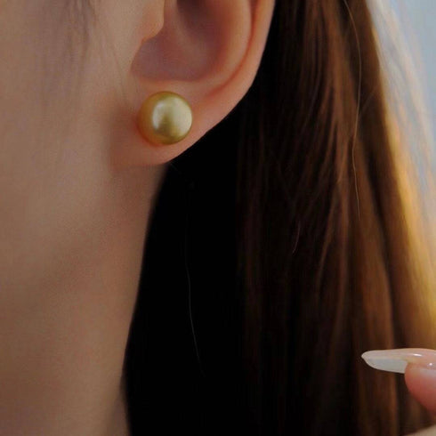 10-12mm 18K Gold Golden South Sea Pearl & Classic Earrings - May-Lynn